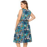Plus Size Vintage Retro 5XL 6XL Sleeveless Floral Print Elegant Women Casual Dresses With Pockets