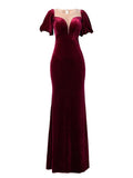 Flared Sleeve Velour Evening Dress Mermaid Elegant Floor Length Women Formal Party Gowns Vintage Robe