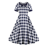 Button O Neck Plaid High Waist Retro Elegant Party Long Dresses for Women A Line Vintage Robe Cotton Dress