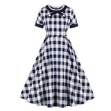 Button O Neck Plaid High Waist Retro Elegant Party Long A Line Vintage Robe Cotton Dress