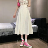 Plus Size Women High Waist Casual Skirts Korean Style Solid Color Ladies Elegant A-line Long Skirt