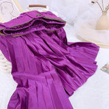 Women Shimmer Satin Midi Long Pleated Skirt With Belt Elastic High Waist Casual Skirts