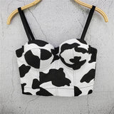 Summer Short Sexy Cow Print Nightclub Crop Top Women Harajuku Backless Cami Tops With Built In Bra Push Up Bralette