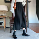 Ladies Elegant A-line Pleated Skirts Korean Style Vintage Woolen Women High Waist Long Skirt