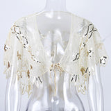 1920s Shawl Wraps See-through Mesh Sequin Beaded Evening Cape Bridal Sheer Bolero Flapper Party Cover Up