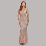 Sexy Sequins Evening Dresses V Neck Sleeveless Mermaid Women Occation Formal Party Gowns Spaghetti Strap Vestidos