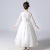 Girl White Princess Dress Long Sleeve Flower Girl Dress Birthday Party Dress Kids Formal Wear Wedding Party Dress