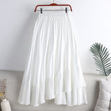 Mid Calf Asymmetrical Skirt Women Elastic High Waist A Line Casual Pleated Skirt