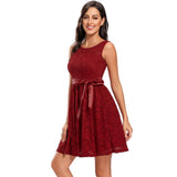 Short Lace Formal Sleeveless Backless Runway Elegant Pink Evening Party Dress