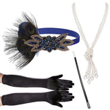 4 Pcs/Set 1920s Great Gatsby Party Costume Accessories Set Flapper Feather Headband Pearl Necklace Gloves Cigarette Holder