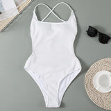 Sexy Red Backless High Leg Cut Women Swimwear One Piece Swimsuit Ribbed Padded Bather Bathing Suit
