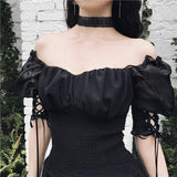 2020 New Arrival Summer Gothic Girls Dress Black Women Short Sleeve Sexy Club Female Slash Neck A-Line Party Dresses