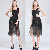 1920s Great Gatsby Flapper Dress V Neck Sleeveless Embellished Sequin Beaded Fringe Dress Vestidos