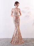 New Off-The-Shoulder Elegant Mermaid Prom Sequin Formal Party Dress Vestido Sexy Long Gown