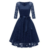 1950s Lace V Neck Long Sleeve Swing  Jurken Winter Evening Party Formal Dinner Dress