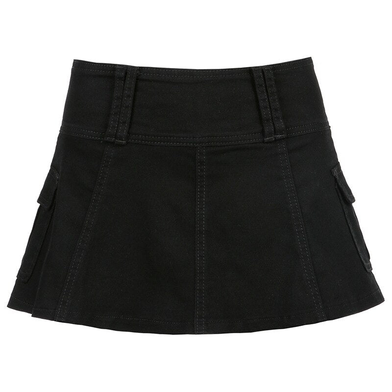 2022 Harajuku Low Waist Mini Pant Skirt Y2K Grunge E Girl Women Sexy Black Sashes EMO Denim Skirts Female Punk Clubwear Mujer