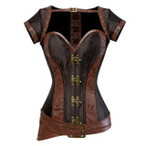 Women Steampunk Gothic Vintage Pu Leather Corset Bustier With Jacket Halter Overbust Corset Lingerie Top Pirate Costume