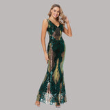 Plus Size Cocktail Dresses Long Sexy Mermaid V Neck Sleeveless Sequins Formal Party Dress