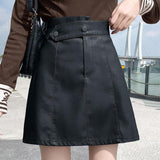 Ladies Elegant A-line Short Skirts Spring Korean Style All-match PU Leather High Waist Women Mini Skirt