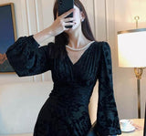 2021 Winter Office Lady Vintage Midi Dress Women Long Sleeve Black Elegant Dress Design Evening Party One Piece Dress Korean