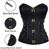 Steampunk Vintage Black Spiral Steel Bone Embroidery Overbust Buckle Corset Waist Trainer Bustier