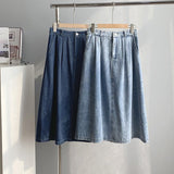 Summer Women High Waist Casual Denim Loose Button A-Line Skirt