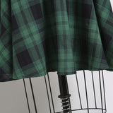 England 50s Style Vintage Green Plaid Pinup Swing Dresses for Women Button Up Short Sleeve Belted Elegant A Line Retro Dress