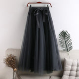 New Women Summer A-Line Mesh High Waist Two Layer Boho Skirt Spring Clothes