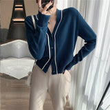 Autumn Women Single-breasted Long Sleeve V-Neck Cardigans Vintage Knitted Sweater Coat