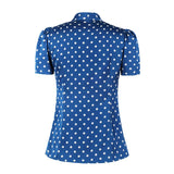 2021 Tie Neck Button Up Blue Elegant Silky Shirt Office OL Slim Fit Women 50s Pinup Vintage Polka Dot Top Femme Blouses Summer