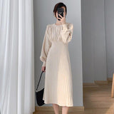 2021 New Autumn Winter Women Lantern Sleeve Sweater Dress Ladies Casual A-Line Midi Knitted Dresses Vestidos