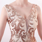 V-neck Backless Embroidered Tulle Formal Dress Sexy High Split Women Formal Gown Gold Long Robe Sleeveless Dress