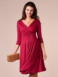 Deep V-neck Pregnant Woman Evening Dress knitting A-Line Party Dress Tea-Length Simple Formal Dress Half-Sleeve Cotton Prom