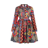 2021 Women's African Vintage Dress Traditional African Clothing Dashiki Ankara Bandage Summer Dresses Bow Neck Print Streetwear