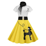 Vintage Poodle Dresses with Scarf Women Clothing 50s 60s Pinup Vestidos Summer Puppy Retro Casual Party Robe Rockabilly Dresses