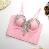 Summer Sexy Corset Rhinestone Short Women Camis In Bra Cropped With Cup Crop Top Push Up Breast