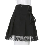 Y2K Aesthetics Lace Trim Low Waist Sexy High Waist Black Cute Short Bottoms Clubwear Skirts