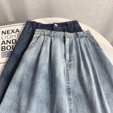 Summer Women High Waist Casual Denim Loose Button A-Line Skirt