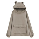 Harajuku Frog Pullover Casual Sweatshirts Embroidery Loose Top Doll Decoration Hoodie
