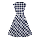 2021 Blue Plaid 50s Pinup Robe Women Dress Button Side Gingham Cotton Vintage A-Line Summer Sleeveless Ladies Rockabilly Dresses