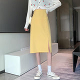 Women High Waist Casual Skirts Korean Style Solid Color All-match Straight Ladies Elegant Long Skirt