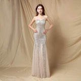 Sparkling Sequinl Mermaid Sexy Off Shoulder Evening Dress Spaghetti Strap Party Maxi Wedding Long Prom Dress
