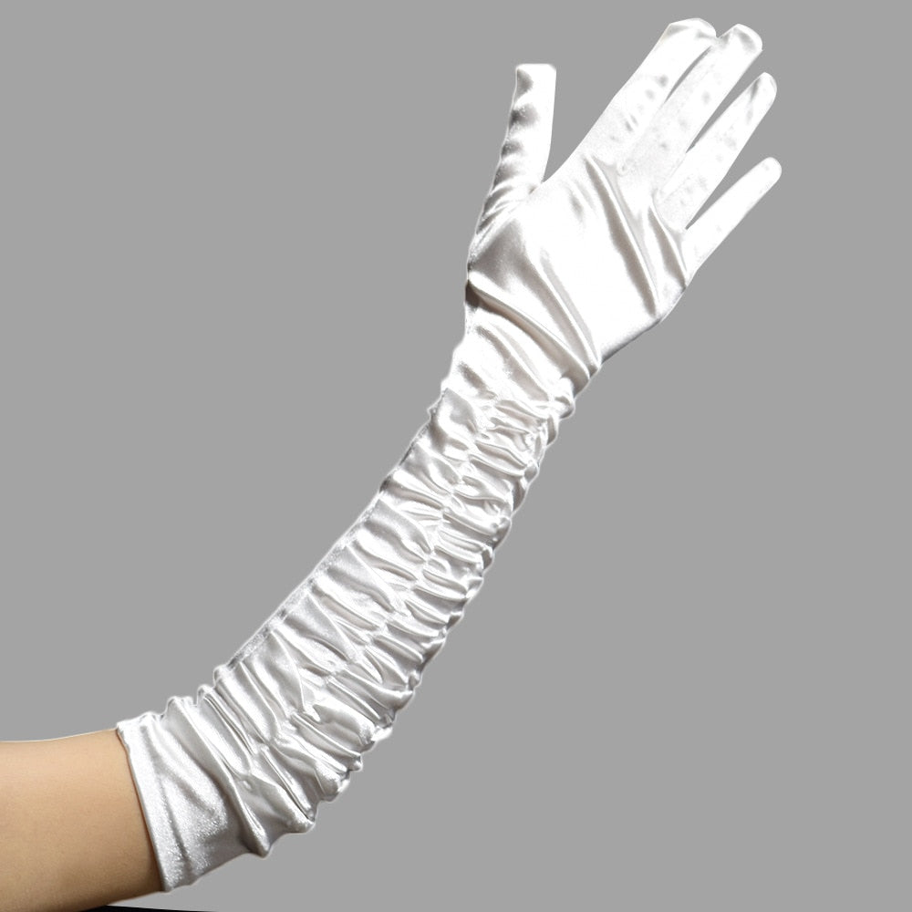 Classic Long Opera Party 20s Satin Stretchy Length Wave Pleated Dance Gloves Women Flapper Accessories