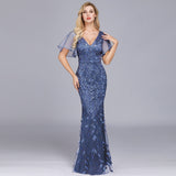 Sparkle Sexy Mermaid Evening Dresses Long Sequined V-Neck Sparkle Evening Gowns For Party