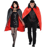 Adult Vampire Costume Capes Hooded Robes Black Red Deluxe Halloween Cloak Full Length