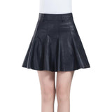 Vintage Faux Leather Women Korean High Waist School Pleated Mini Skirt