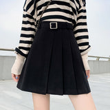 Ladies Elegant A-line Pleated Skirt Korean Style Vintage Woolen All-match Women Casual Mini Skirts With Belt