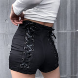 Black Women High Waist Lace-up Denim Shorts Gothic Hip Hop Femmen Back Ripped Summer 2020 Women Streetwear Solid Female Outfit