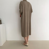 V Neck Long Sleeve Solid Cozy Casual Knitted Dress Autumn Winter Midi Dress Elegant Loose Dress