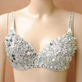 Shiny Tribal Belly Dance Beaded Sequin Bra Top for Raves Festival Club Cabaret Party Carnival Showgirl Push-up Bra